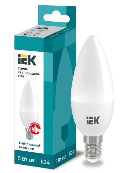 Лампа светодиод. LED   5W 4000К 450Лм Е14 30т.ч. C35 (112х37) (аналог 40W) ECO свеча LLE-C35-5-230-40-E14 Лампа светодиод. LED   5W 4000К 450Лм Е14 30т.ч. C35 (112х37) (аналог 40W) ECO свеча LLE-C35-5-230-40-E14 в каталоге ЮгКабель