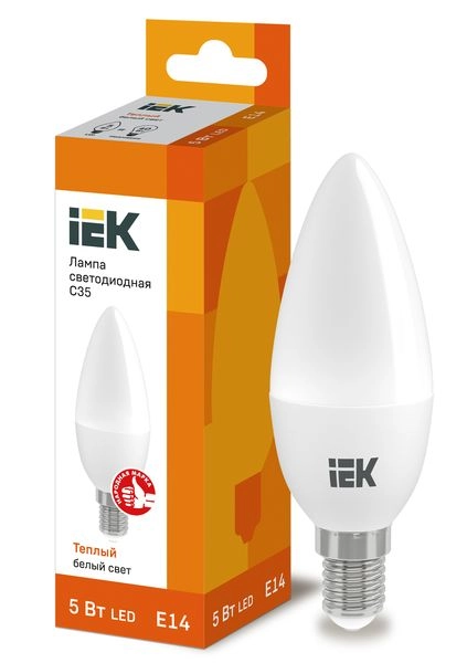 Лампа светодиод. LED   5W 3000К 450Лм Е14 30т.ч. C35 (112х37) (аналог 40W) ECO свеча LLE-C35-5-230-30-E14 Лампа светодиод. LED   5W 3000К 450Лм Е14 30т.ч. C35 (112х37) (аналог 40W) ECO свеча LLE-C35-5-230-30-E14 в каталоге ЮгКабель