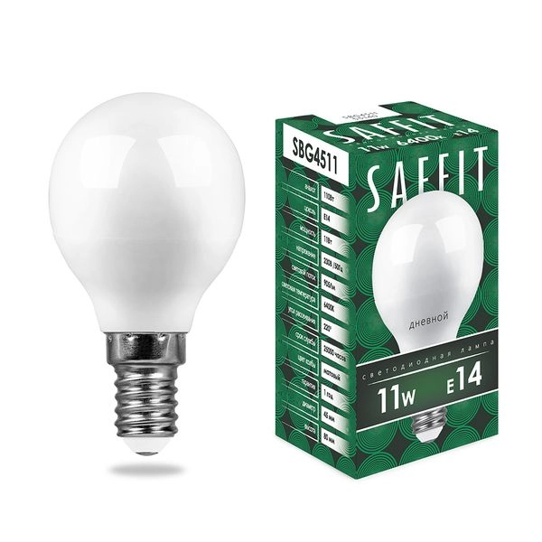 Лампа светодиод. LED 11W 6400К 905Лм Е14 30т.ч. G45 (80х45) (аналог 110W) шар SBG4511 55140 Лампа светодиод. LED 11W 6400К 905Лм Е14 30т.ч. G45 (80х45) (аналог 110W) шар SBG4511 55140 в каталоге ЮгКабель