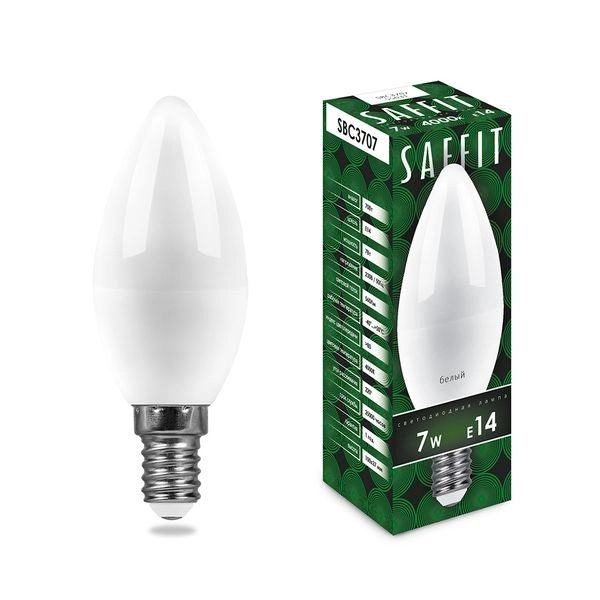 Лампа светодиод. LED   7W 4000К 560Лм Е14 50т.ч. C37 (100х37) (аналог 70W) свеча SBC3707 55031 Лампа светодиод. LED   7W 4000К 560Лм Е14 50т.ч. C37 (100х37) (аналог 70W) свеча SBC3707 55031 в каталоге ЮгКабель