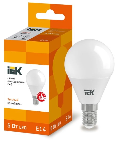 Лампа светодиод. LED  5W 3000К 450Лм Е14 30т.ч. G45 (81х45) (аналог 40W) ECO шар LLE-G45-5-230-30-E14 Лампа светодиод. LED  5W 3000К 450Лм Е14 30т.ч. G45 (81х45) (аналог 40W) ECO шар LLE-G45-5-230-30-E14 в каталоге ЮгКабель