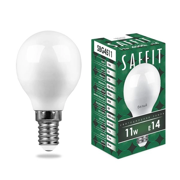 Лампа светодиод. LED 11W 4000К 905Лм Е14 30т.ч. G45 (80х45) (аналог 110W) шар SBG4511 55138 Лампа светодиод. LED 11W 4000К 905Лм Е14 30т.ч. G45 (80х45) (аналог 110W) шар SBG4511 55138 в каталоге ЮгКабель