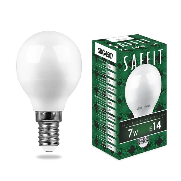 Лампа светодиод. LED  7W 6400К 560Лм Е14 30т.ч. G45 (80х45) (аналог 60W) шар SBG4507 55123 Лампа светодиод. LED  7W 6400К 560Лм Е14 30т.ч. G45 (80х45) (аналог 60W) шар SBG4507 55123 в каталоге ЮгКабель