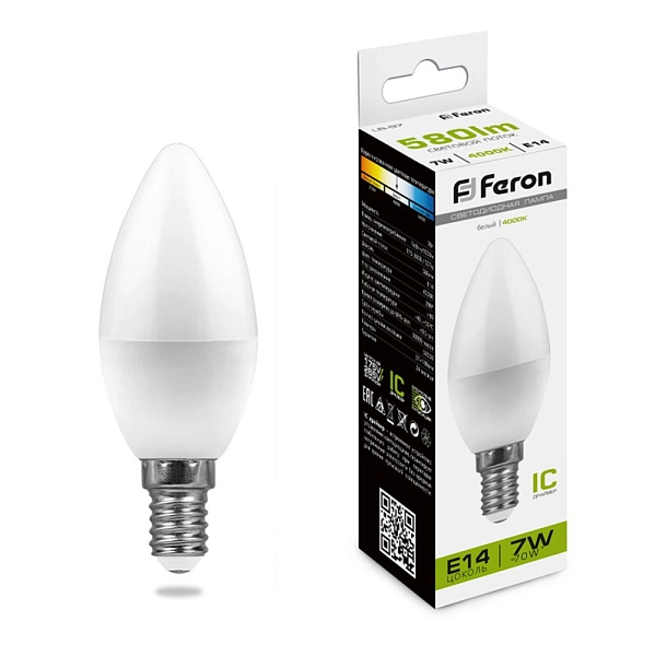 лампа светодиод. led   7w 4000к 580лм е14 50т.ч. c35 (100х37) (аналог 70w) свеча lb-97 ic 25476 в Краснодаре - купить по низким ценам Лампа светодиод. LED   7W 4000К 580Лм Е14 50т.ч. C35 (100х37) (аналог 70W) свеча LB-97 IC 25476 - купить по низкой цене в Краснодаре | ЮгКабель в каталоге ЮгКабель