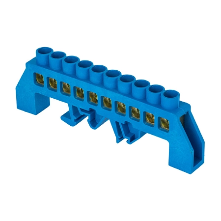 Шина "0" N (8х12мм) 10 отверстий латунь синий нейлоновый корпус комбинированный розничный стикер EKF sn0-125-10-dn-r
