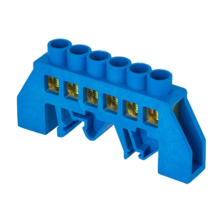 Шина "0" N (8х12мм) 6 отверстий латунь синий нейлоновый корпус комбинированный розничный стикер EKF sn0-125-6-dn-r