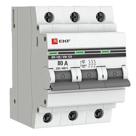 Выключатель нагрузки (мини-рубильник) 3P 80А ВН-125 EKF SL125-3-80-pro